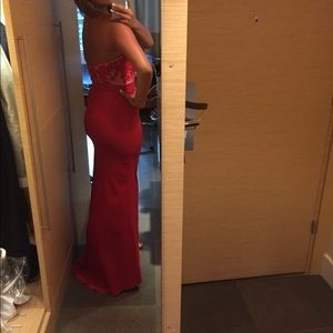 Red Strapless Ball Gown